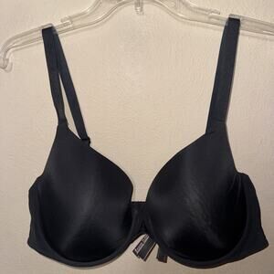 Victoria Secret Solid Black Bra 40DD lined Demi Sexy VS Satin Comfort